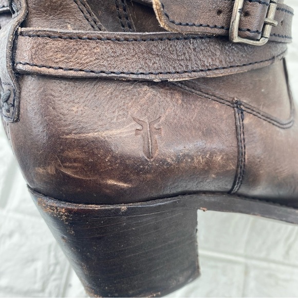 Frye Jane Strappy Tall Boots Leather Brown Sz 7.5 - Picture 9 of 10